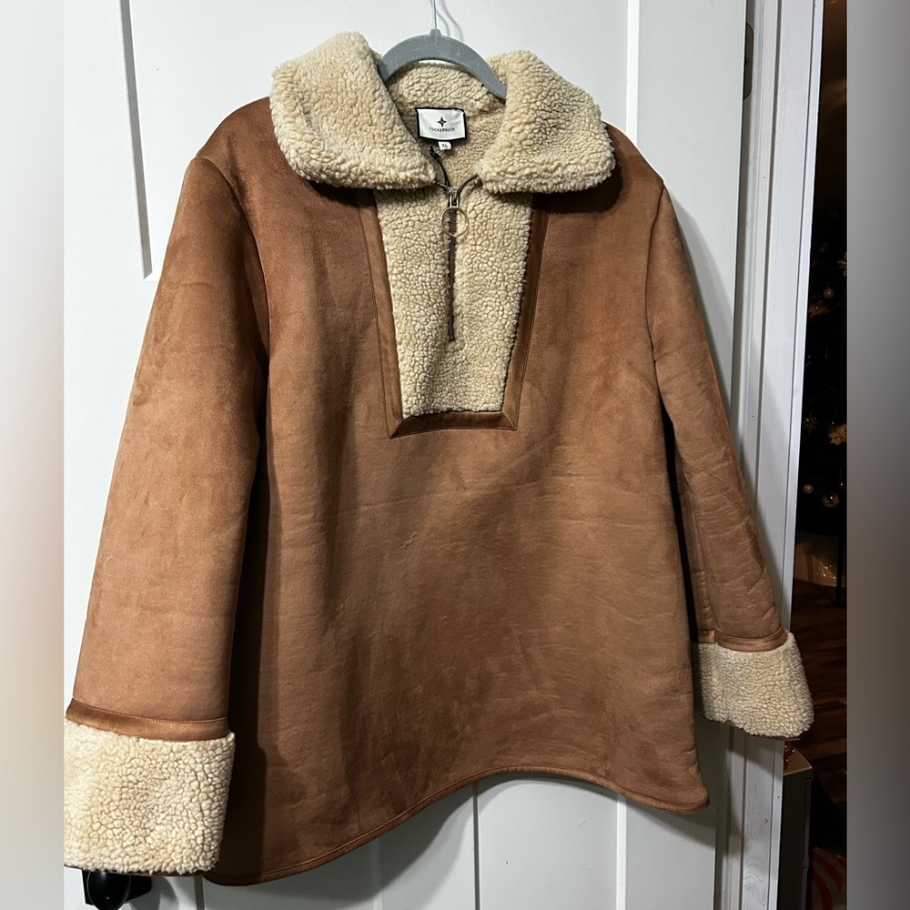 Tuckernuck Womens Stella Shearling Pullover Jacket 1/4 Zip Sherpa Suede Feel